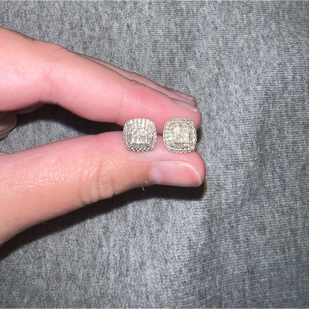 Sterling silver diamond pave stud earrings